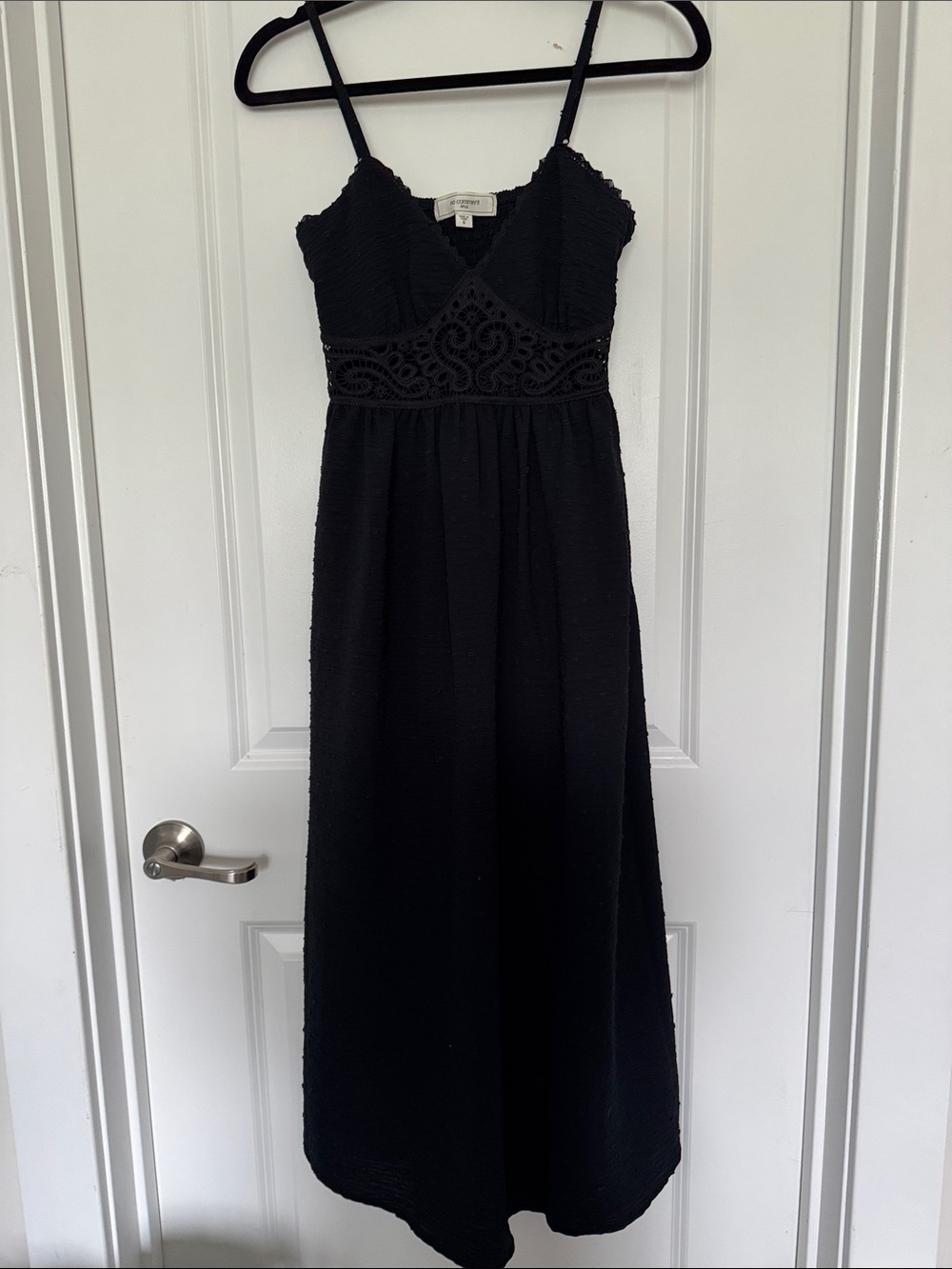 Black adjustable Spaghetti-Strap Dress with Lace Bodice Size Small